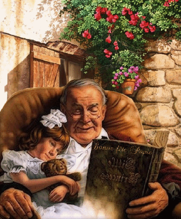 Dziadek czyta bajkę wnuczce